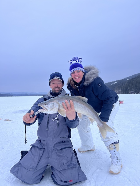 ICE FISHING WHITEFISH and LAKE TROUT ON FLATHEAD LAKE MONTANA